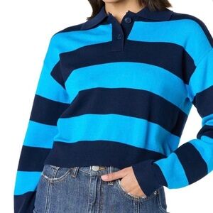 blue striped sweater, size L